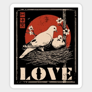 Love Doves Ukiyo-e Vintage Print Sticker